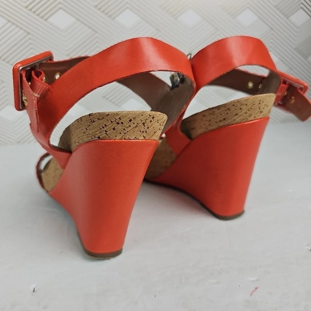 BCBGeneration Womens Orange Faux Leather Wedges US 8.5‎ Cork Footbed PL-Bana